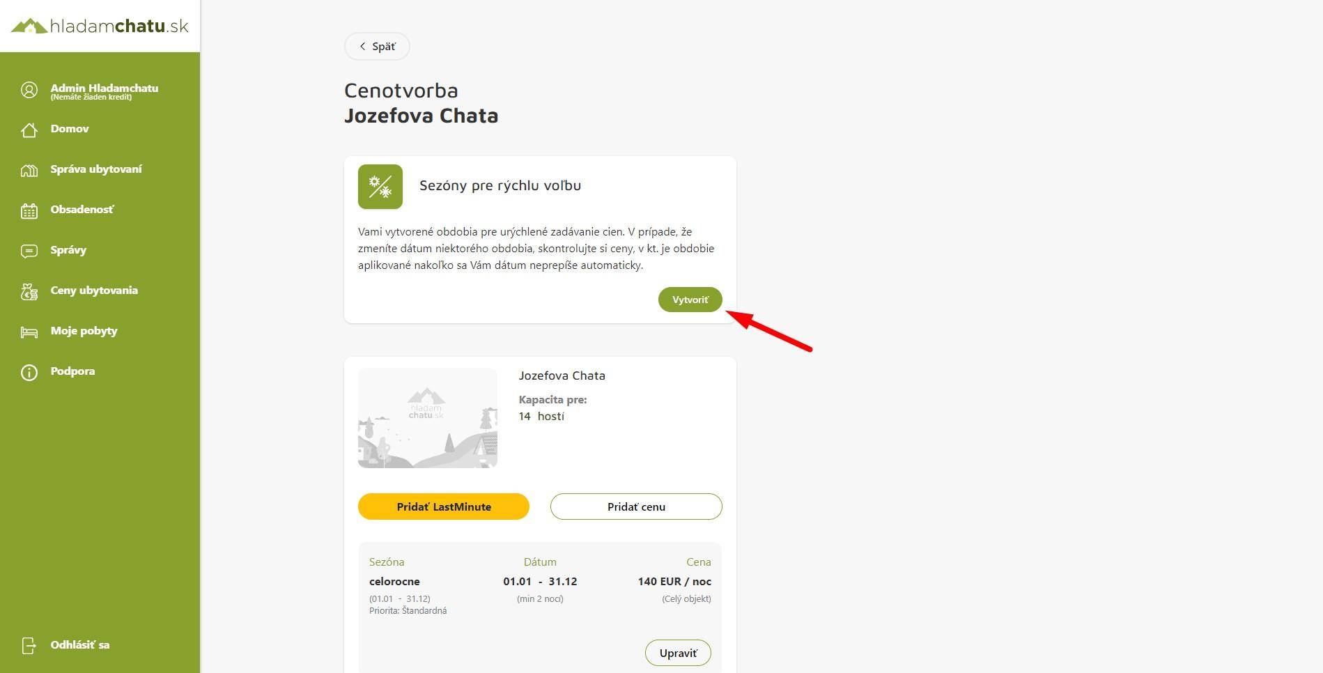 Cenotvorba objektu ubytovania