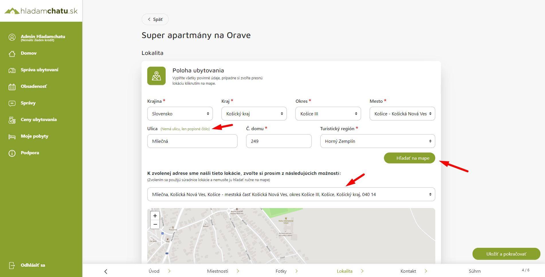 Poloha ubytovania