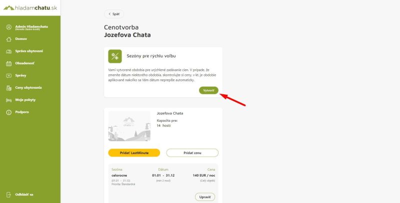 Cenotvorba objektu ubytování