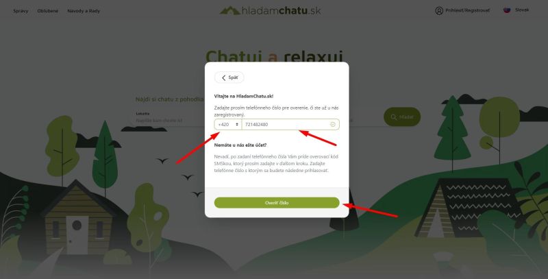 Zadejte Vaše telefonní číslo, přes které se budete stále přihlašovat.